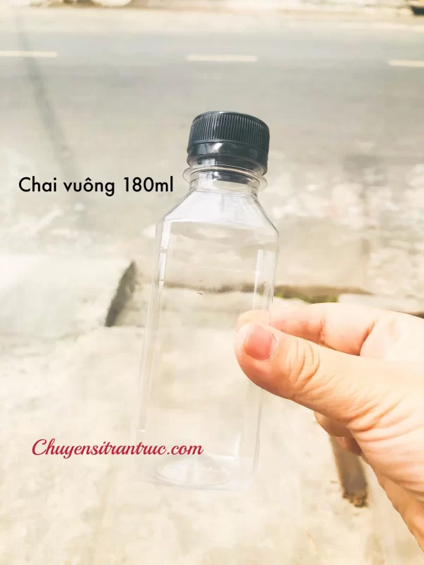 Chai Nhựa Vuông 180ml Nắp Nhựa