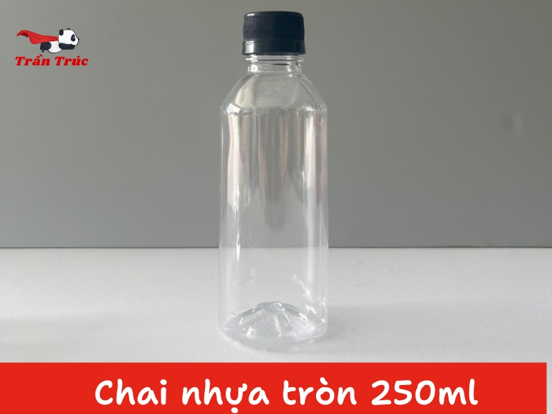 chai nhựa tròn 250ml nắp đen